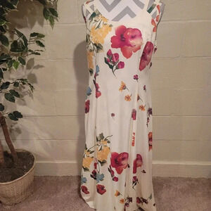 Vintage J.D. Stone Floral  SIZE 12 Sleeveless  Round Neck Midi Dress.